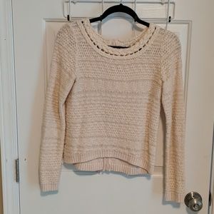 Anthropologie Ivory Cable Knit Button Back Sweater